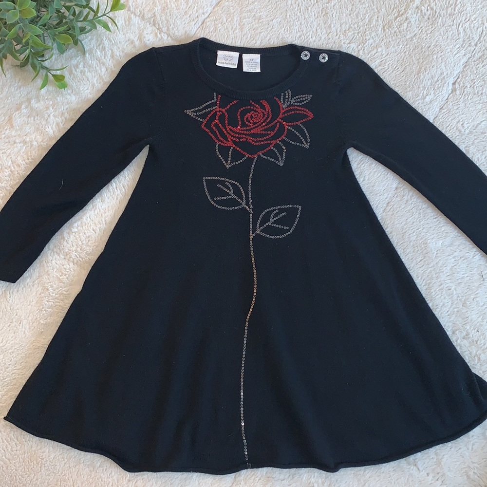 Koala Kids 4T Black Sequin Rose Swing Dress EUC
